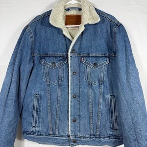 Levis Sherpa Trucker Jacket Mens S Blue Denim Vintage Fit Levi’s Premium Big E